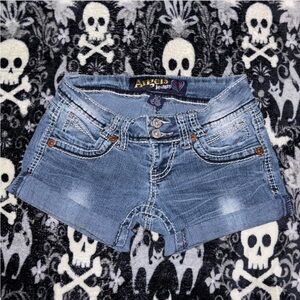 Angels Jeans Distressed Denim Shorts — Y2K Low Rise Cutoffs